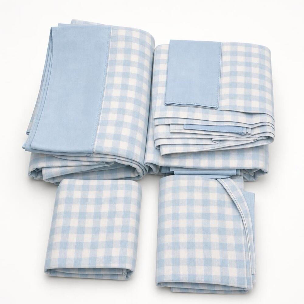 VTG Cotton Blend FullSize Flat Sheet Plaid Cottage Country Home 80x90” Set Of 4